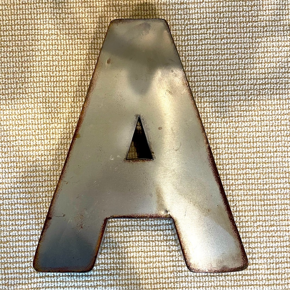 Antiqued, decorative giant A for shelf or wall